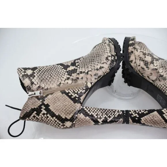 AllSaints Micaela Snake Print Leather Peep Toe Boots Size EU 40 US 9.5/10 Grey - Picture 7 of 14